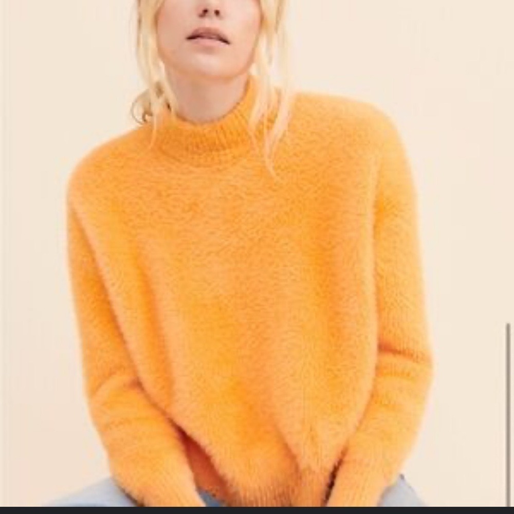 4SI3NNA Eyelash Knit Mock Neck Sweater‎ Women XS Orange